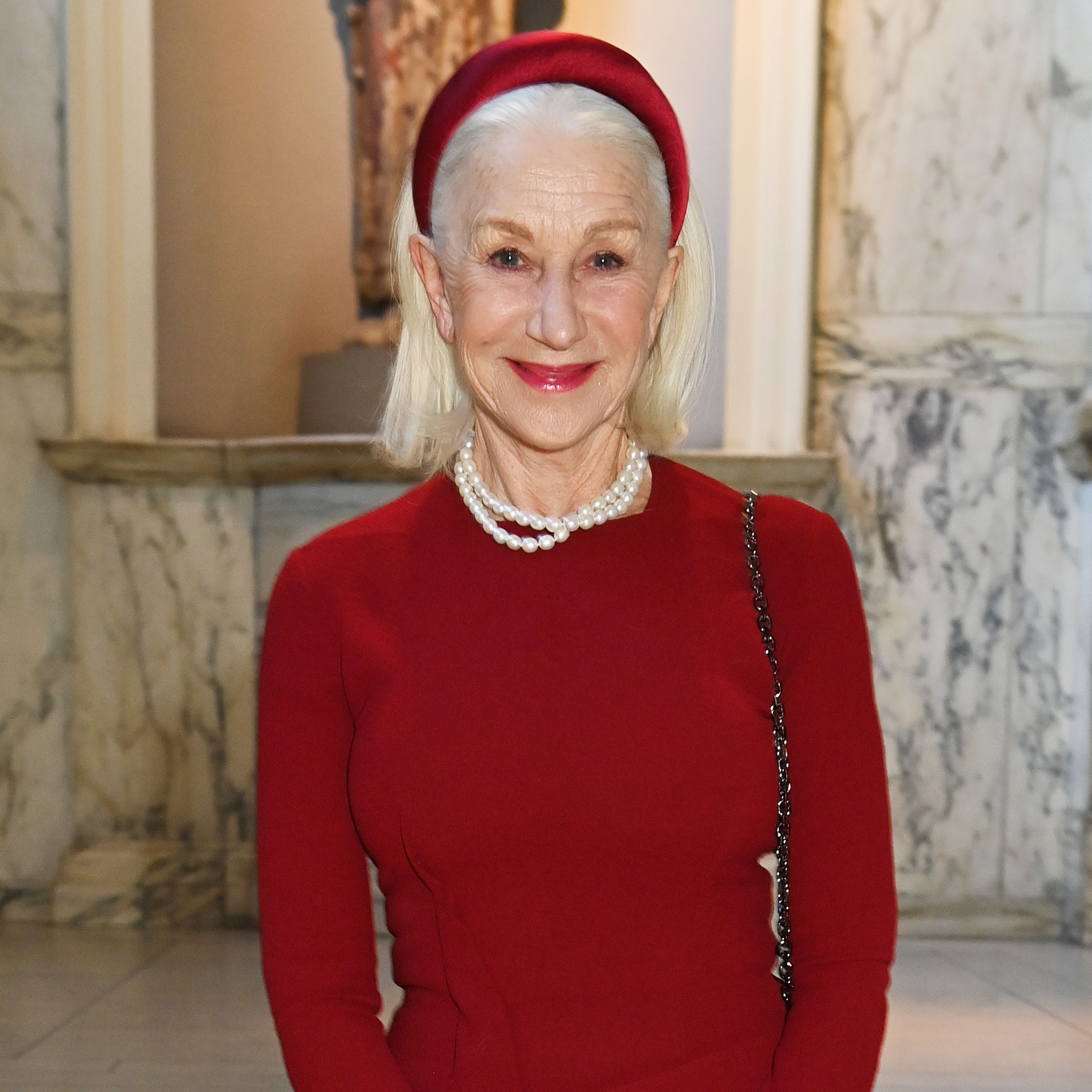 At 79, Dame Helen Mirren Is All About A Silver Bob And A Strong Lip For The Red Carpet