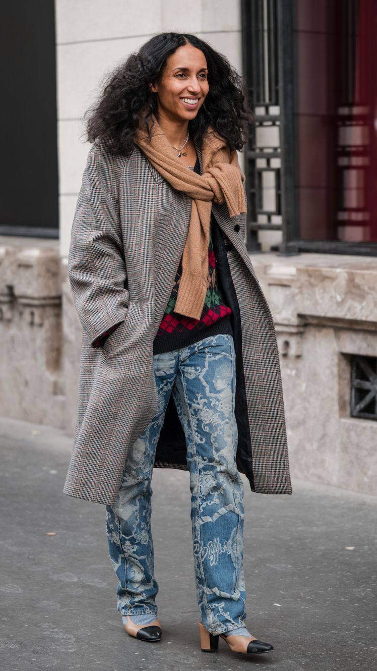 Image may contain Clothing Pants Jeans Footwear High Heel Shoe Coat Person Accessories Jewelry Necklace and Adult