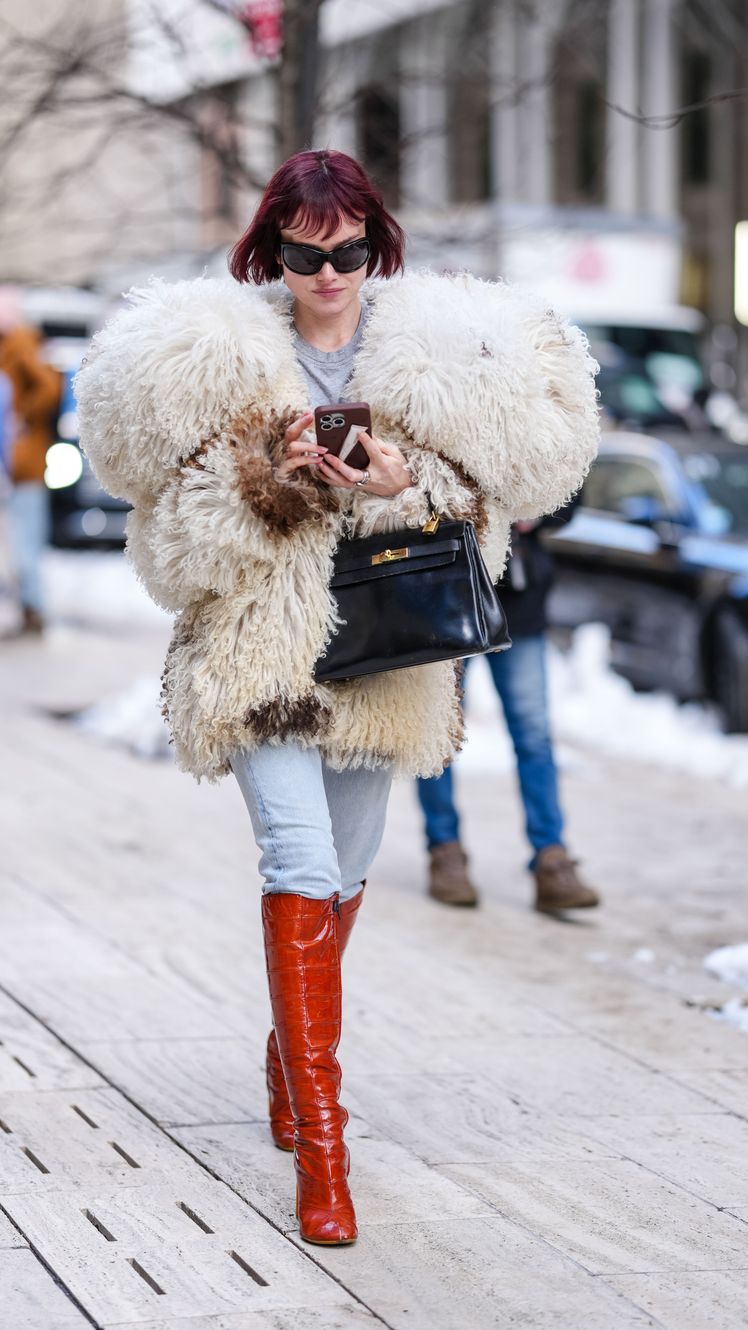 Image may contain Adult Person Accessories Bag Handbag Clothing Footwear Shoe Coat Glasses and Electronics