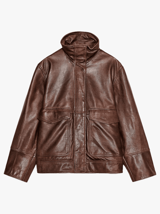 Image may contain Clothing Coat Jacket and Leather Jacket