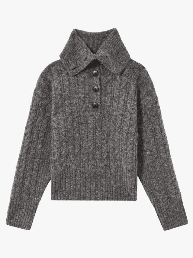 Image may contain Clothing Knitwear Sweater and Coat