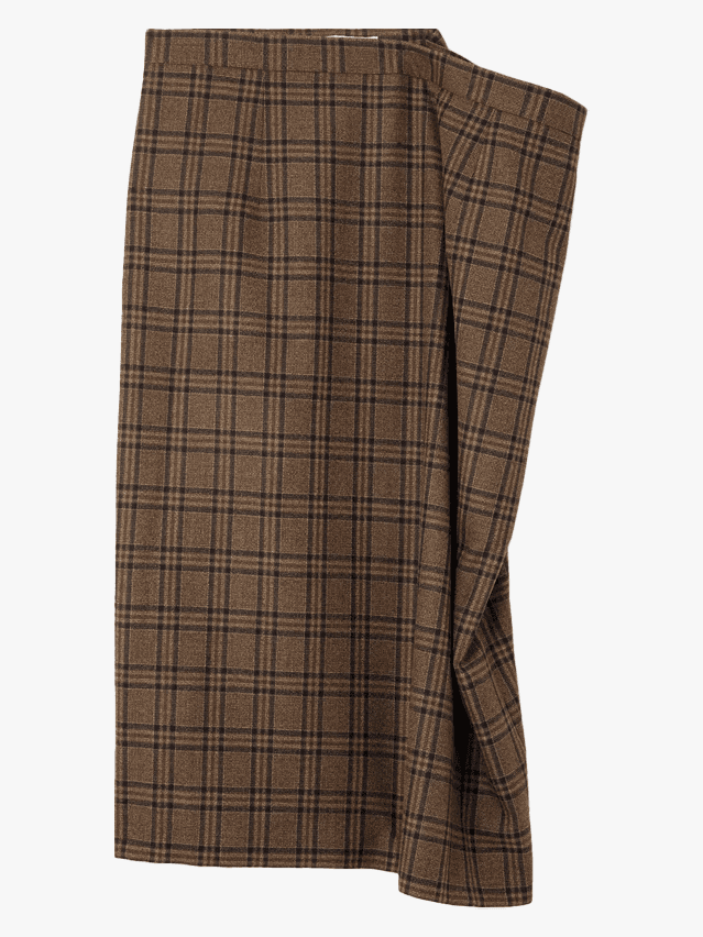 Image may contain Clothing Skirt Coat and Tartan