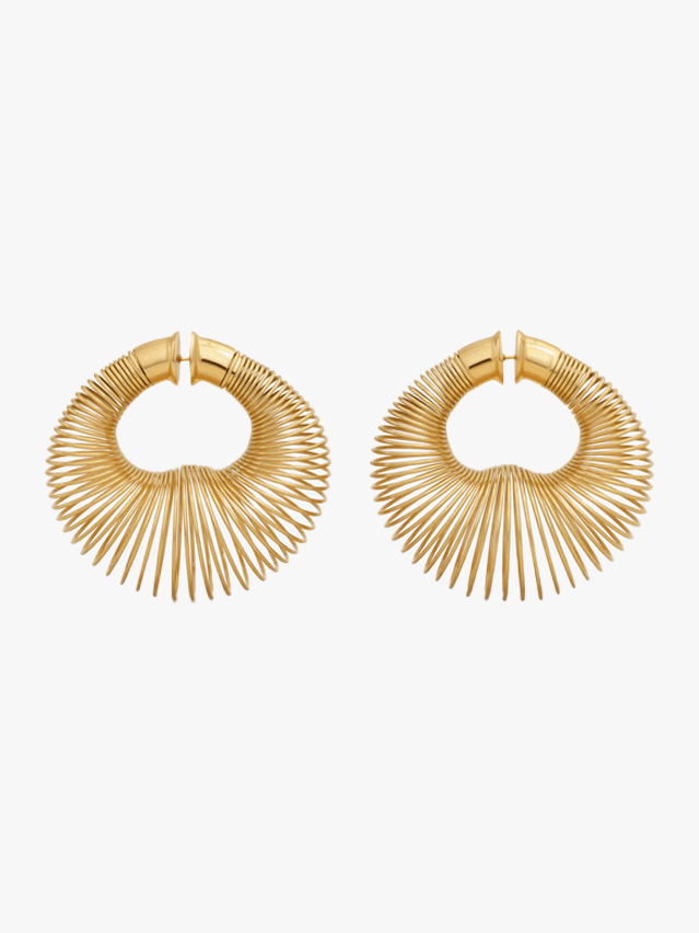 Image may contain Accessories Earring Jewelry Hoop and Gold