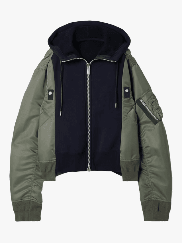 Image may contain Clothing Coat Jacket Hoodie Knitwear Sweater and Sweatshirt
