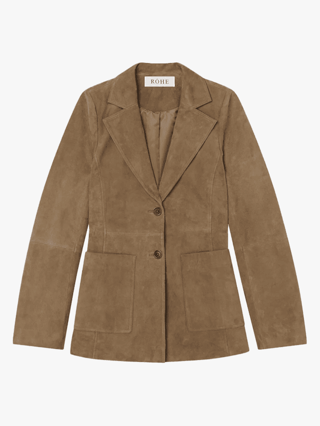 Image may contain Blazer Clothing Coat Jacket and Suede