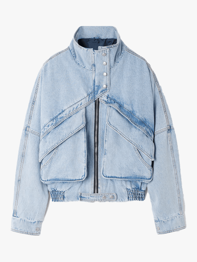 Image may contain Clothing Coat Jacket Pants and Jeans