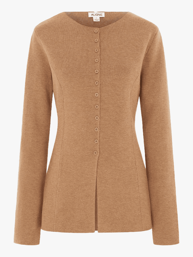 Image may contain Clothing Knitwear Sweater Coat and Cardigan